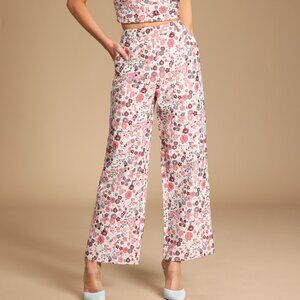 Lulu's Bloom into Spring Blush Floral Jacquard Wide-Leg Pants